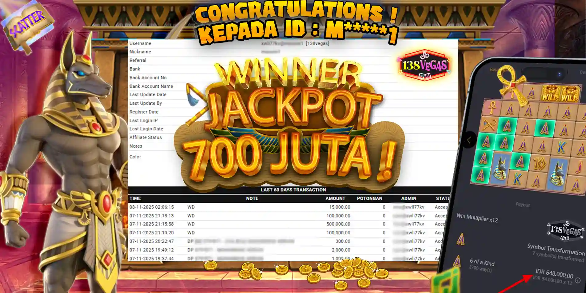 JEPE 700 JUTA DI 138VEGAS