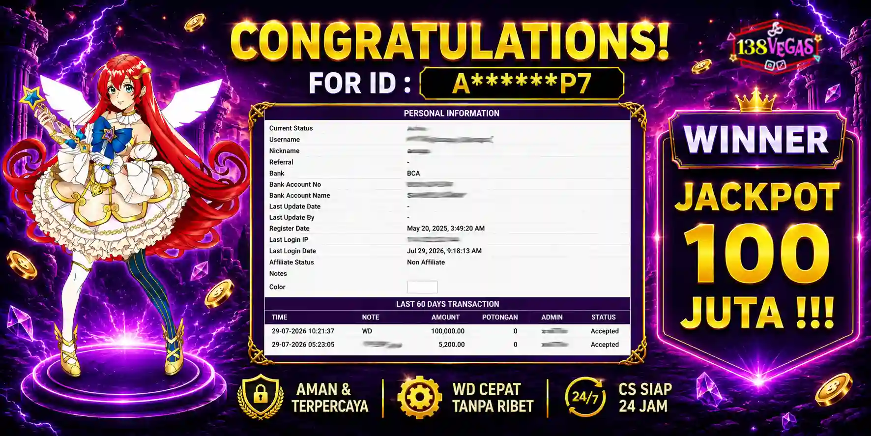 138vegas wd member 100 juta